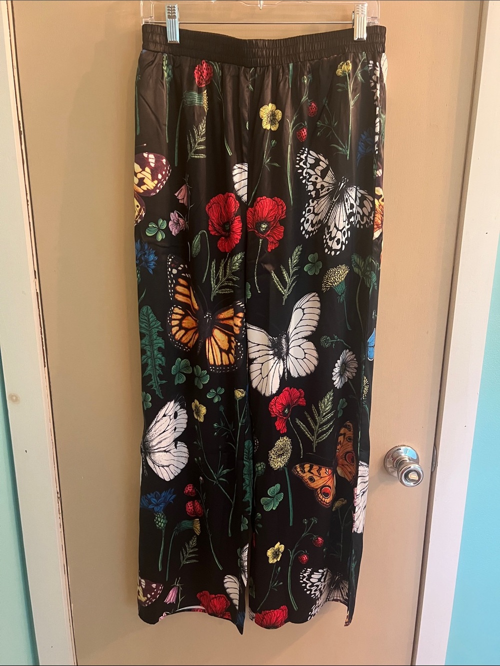 Dressed in Lala-Women's Black Floral & Butterfly Satin Jumpsuit Set - Picture 6 of 6